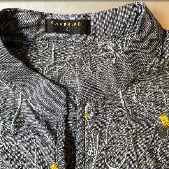 Sapphire Women Long Sleeve Denim Embroidered Knee Length Slit Dress size S, Blue - Picture 5 of 11